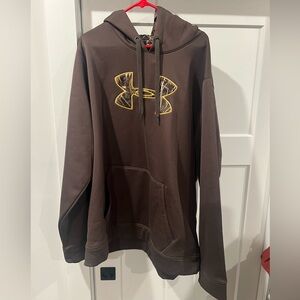 Under Armour Men's Brown Hoodie with Yellow and Camo Logo